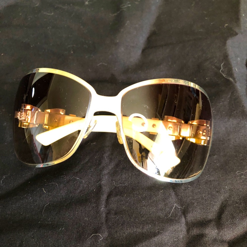 Gucci sunglasses with bows.  White and gold with amber lenses.